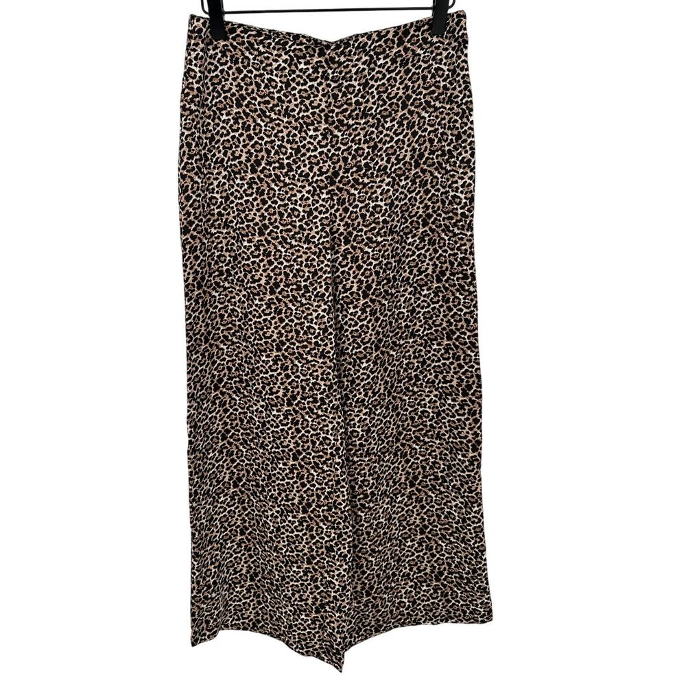 Nicole Miller Animal Print Wide Leg Pants Brown Black Comfort Party Going Out S